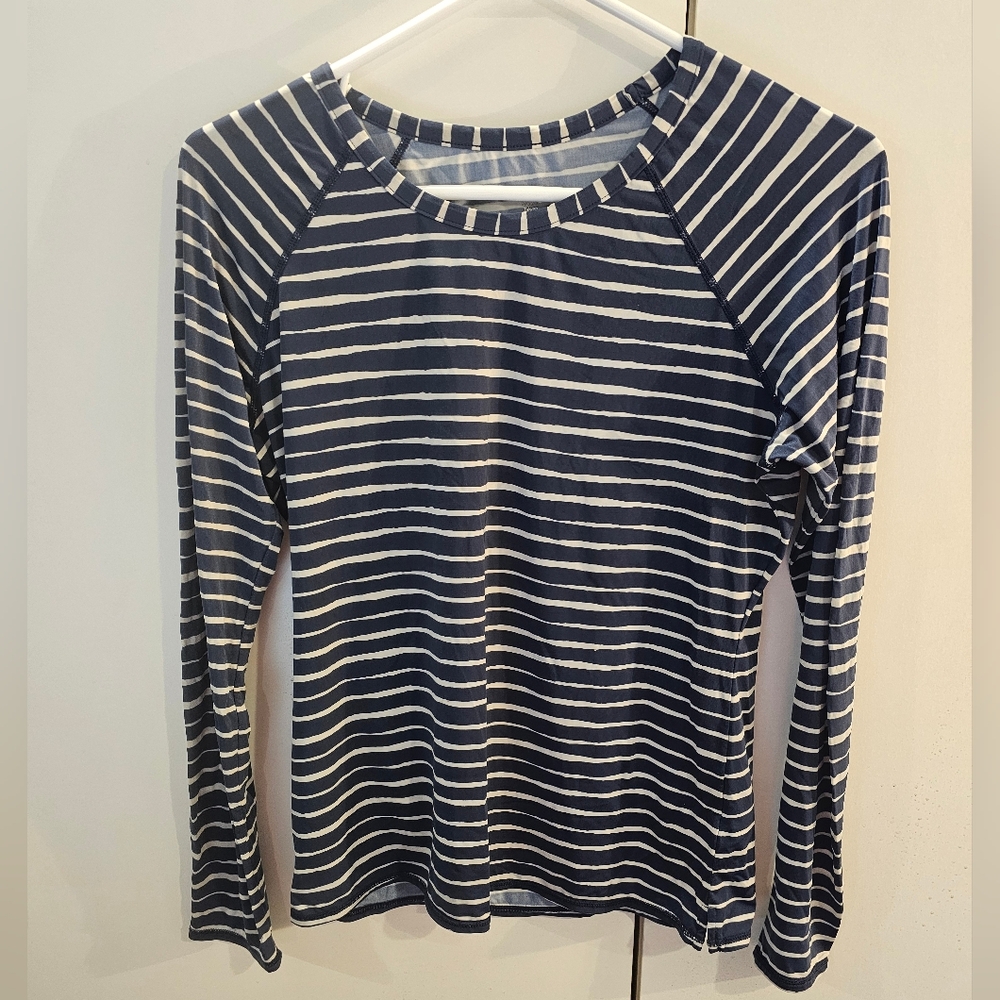 Garnet Hill Navy and White Striped Long Sleeve Shirt Size Medium
